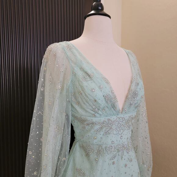 Ieena for Mac Duggal 50744 Seafoam Green Beaded High-Low Formal Gown Dress 2 - Picture 8 of 12